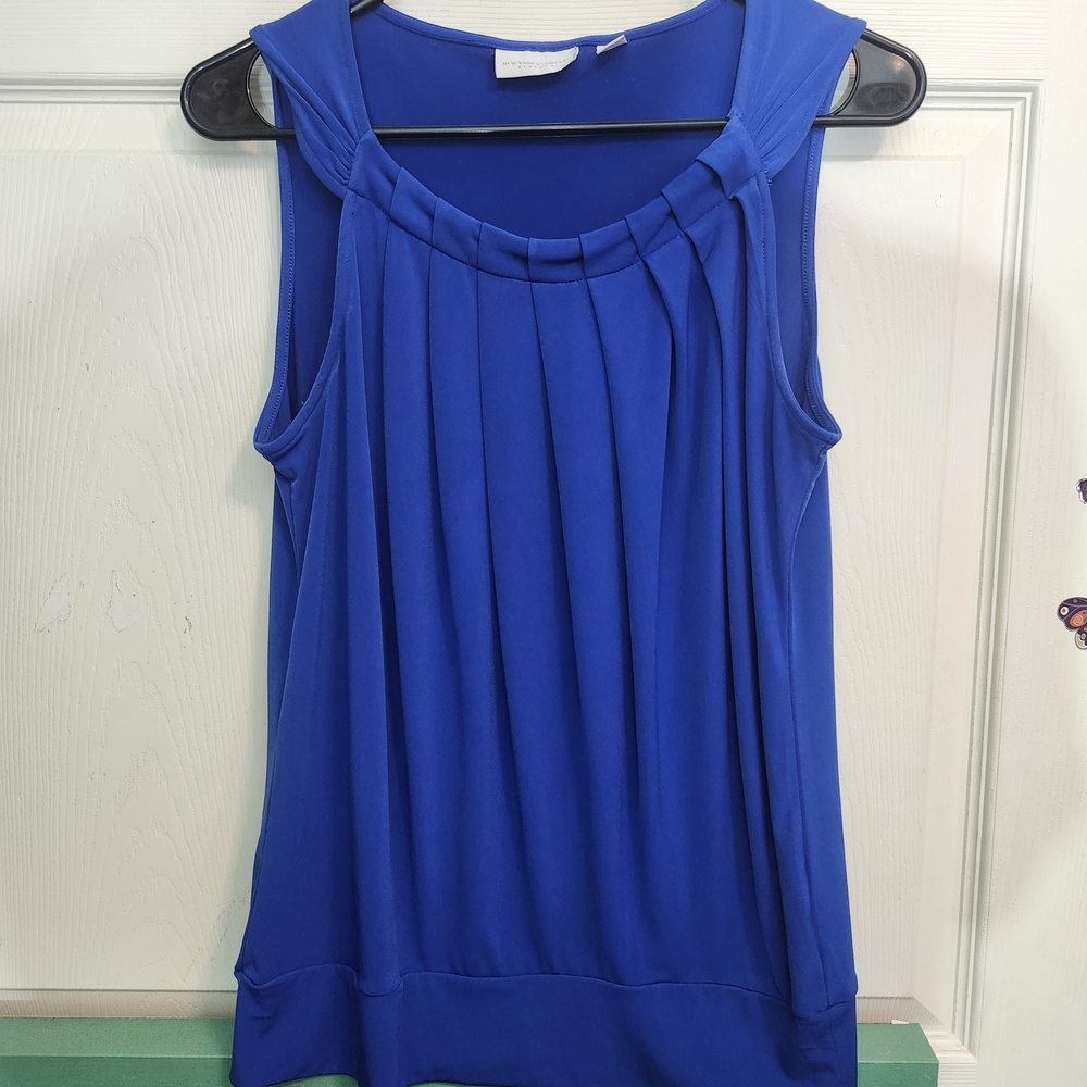 New York & Company Royal Blue Pleated Tank Top